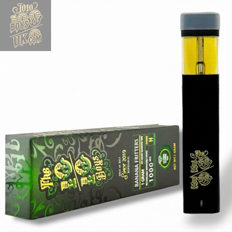The 10/10 Boys 1g Banana Fritters rechargeable disposable vape